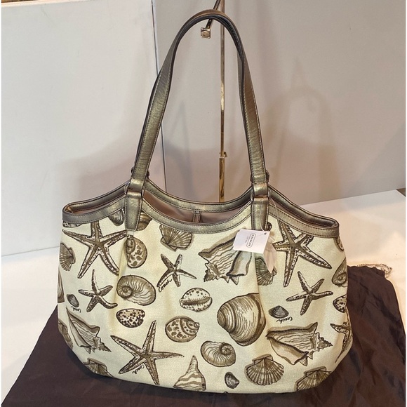 COACH SIGNATURE STRIPE SHELL PRINT large canvas SHOULDER BAG new with tags NWT - Picture 2 of 13